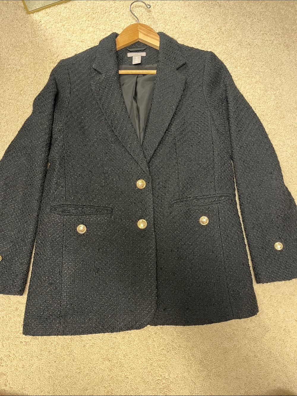 H&M Black Bouclé Blazer with Gold Buttons